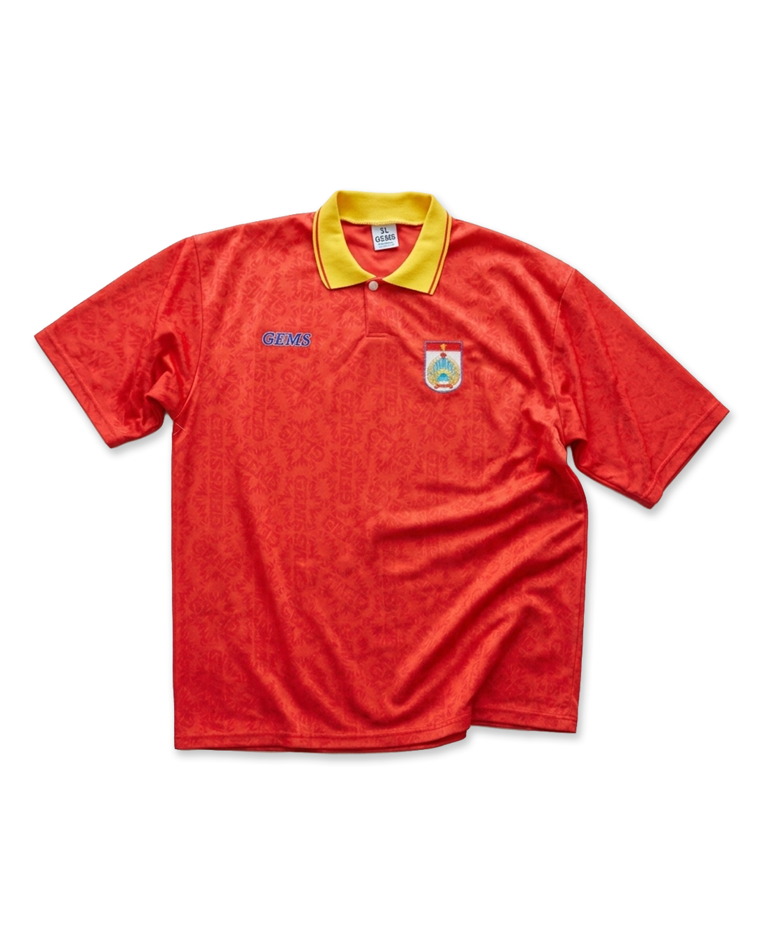 Red Macedonian football shirt with yellow collar